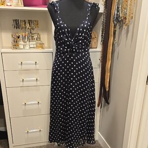 Chic Navy Polka Dot Midi Dress